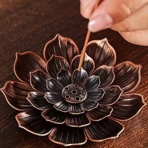 Incense Holder Zinc Alloy Lotus Flower - Multi-Hole Tray-   3.25 Inch Diameter-